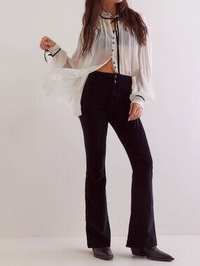 Free People Jayde Cord Flare Pants, Color Black Size 24
